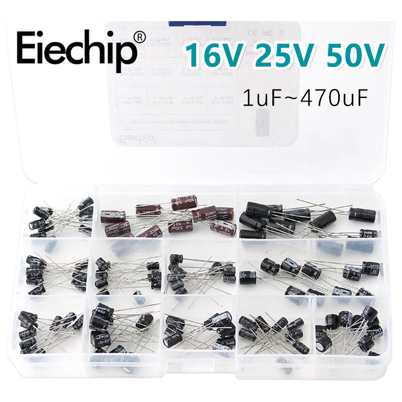 Capacitor Kit Assortment - 120Pcs 12 Kinds Electrolytic Capacitors Range1UF-470UF