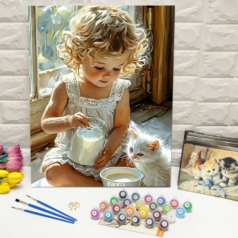 Diy Elektronik - Digital Oil Painting Girl Milk Kitten