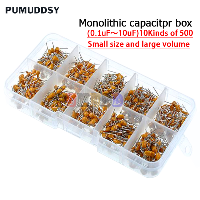 Capacitor Kit Assortment - 500pcs/lot 10values*50pcs 0.1uf-10uf(104~106) 50v multilayer ceramic