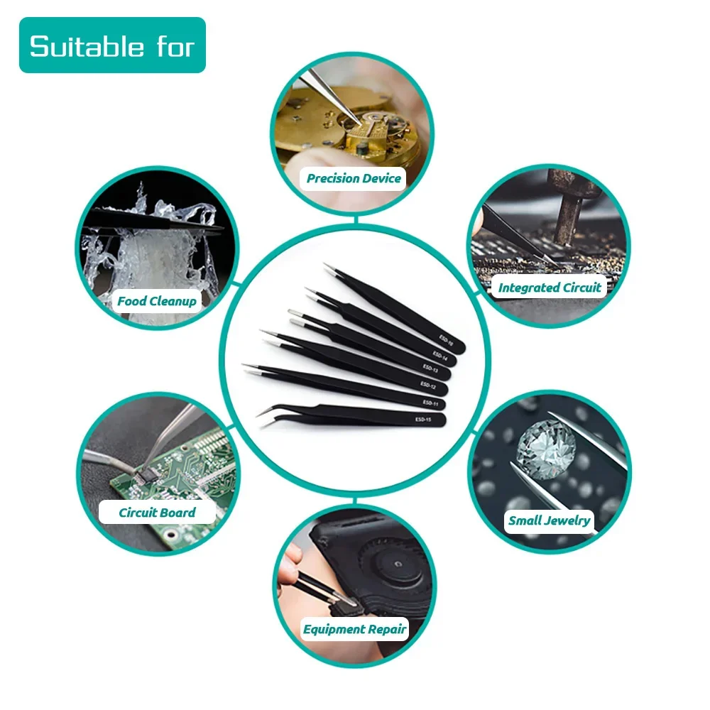 6pcs Precision Tweezers Set ES - Diy Electronics Soldering Kit review and price